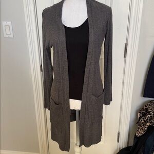 Cherish Gray Ribbed Longline Cardigan